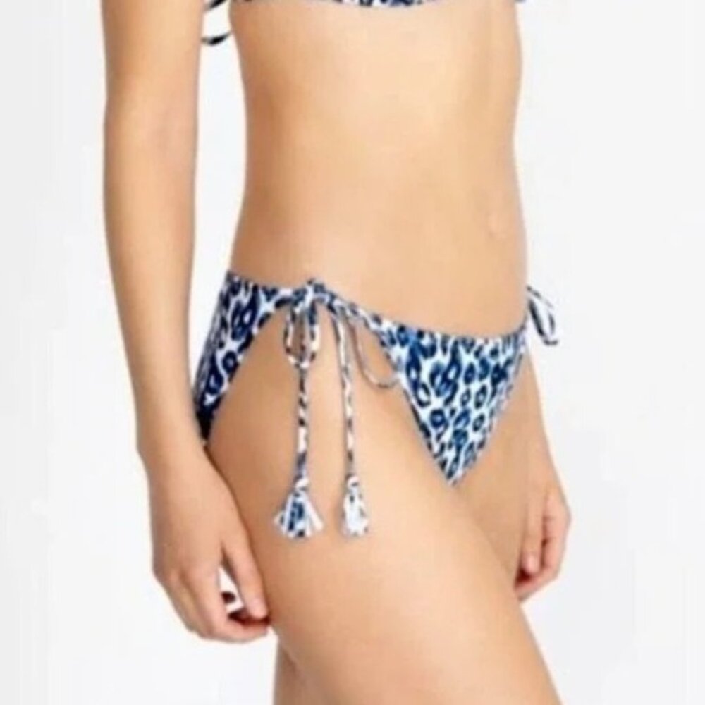 NWT Calme By Johnny Was Blue Tiger String Bikini Swim Bottom Leopard‎ Large